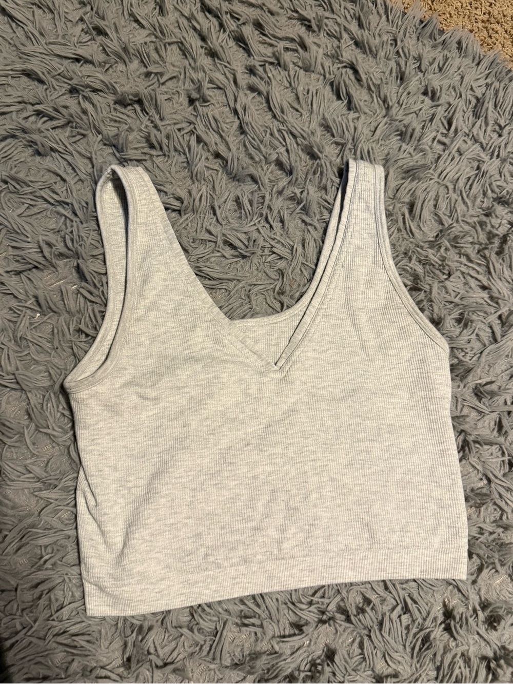 Fabletics Light Gray Ribbed V-Neck Tank